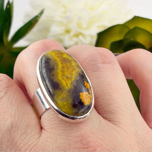 Chunky Bumblebee Jasper Ring Size 9 Bumble Bee Jasper Ring Boho Southwest 925